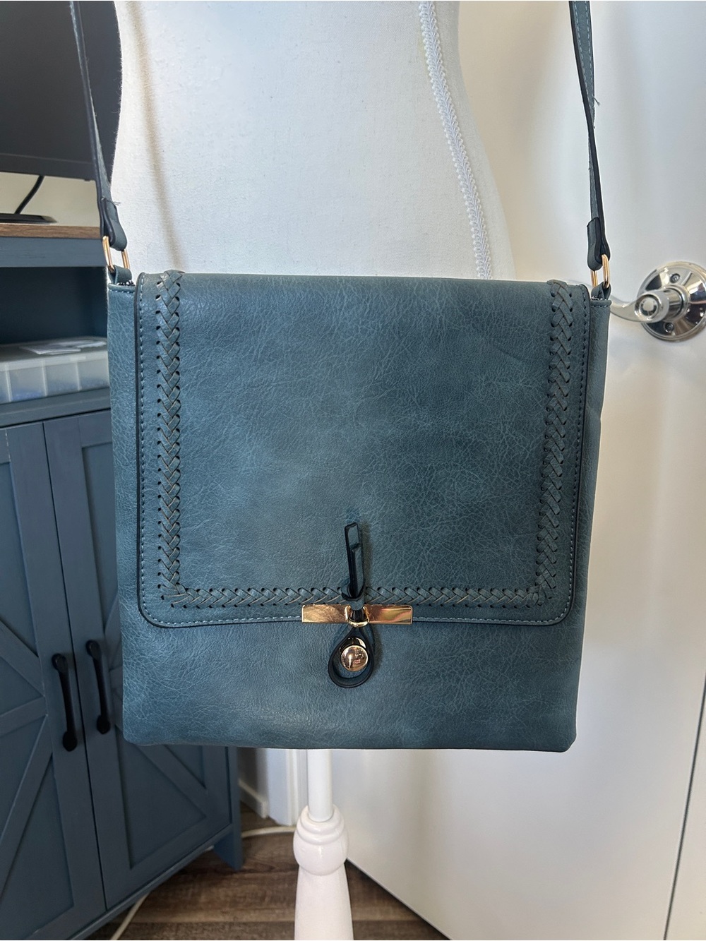 NWOT Vegan Crossbody Denim/Teal - Pristine Condition!